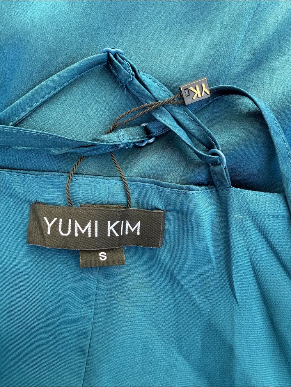 Yumi Kim Teal Satin Wrap Maxi Dress with Side Slit - Picture 11 of 14